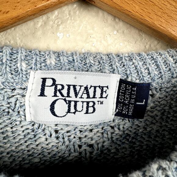 Vintage Private Club Sweater Sz Large Blue Cotton Crewneck Textured Knit USA 90s - Picture 3 of 5